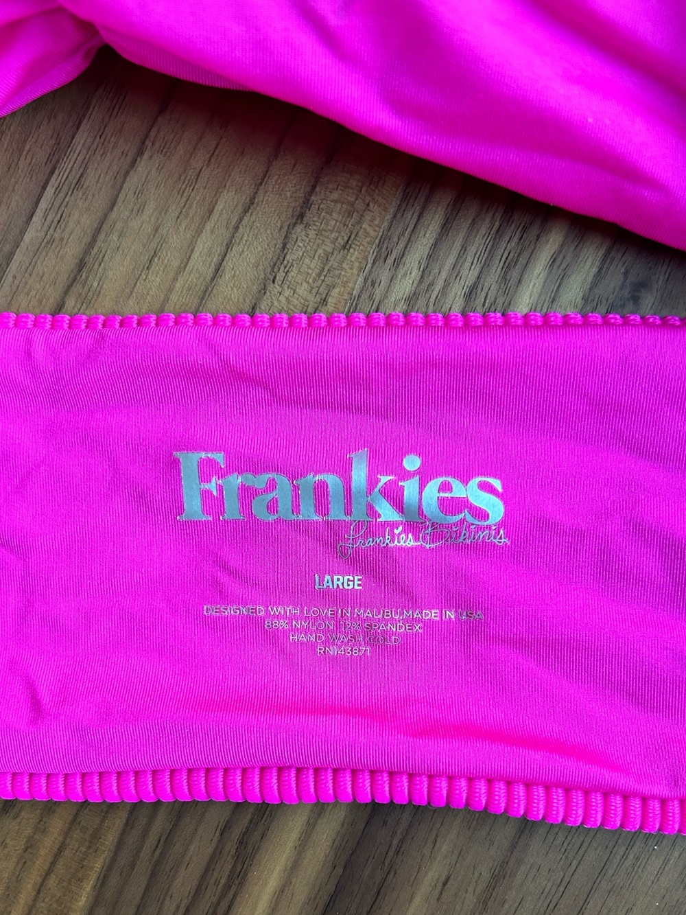 FRANKIES BIKINI Hot Pink Ribbed Bandeau Top with Front Tie Size L - Picture 3 of 3